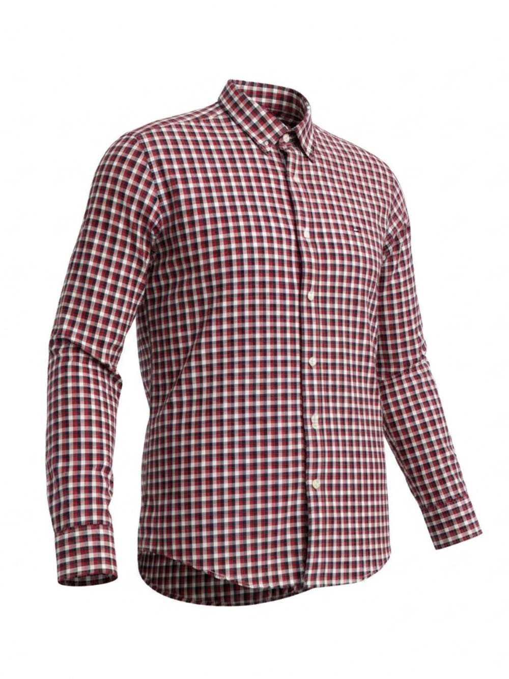 Preppy Men’s Tommy Hilfiger Red White and Blue Check Button-Down Shirt
